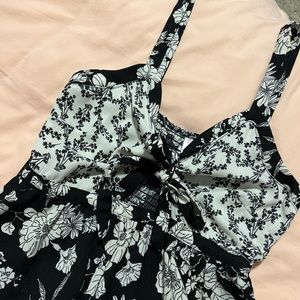 Tie front black & white dress